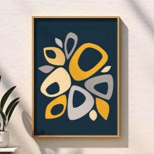 Abstrakten Modern Snyggt Navy Blue Mustard Poster