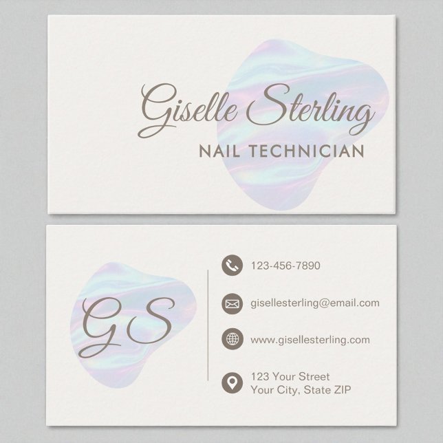 Abstrakten Nail Technician Iridescent Pearl Opal Visitkort (Skapare uppladdad)