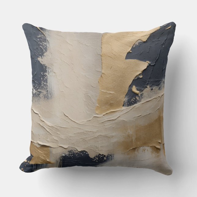 Abstrakten Navy Blue Guld Beige Kudde (Framsida)