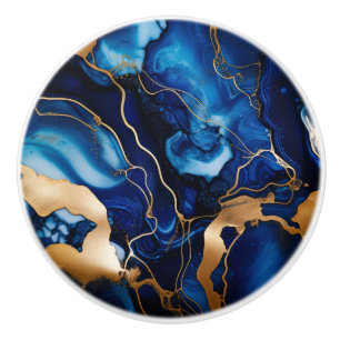 Abstrakten Navy Blue Guld Marble Alcohol Bläck Knopp