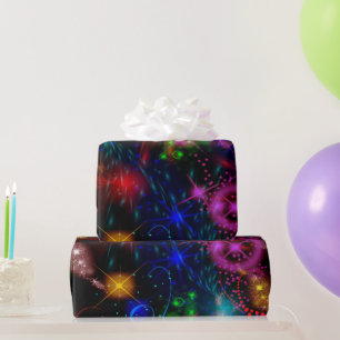 Abstrakten Neon Stars Swirls Paint Splatter Presentpapper