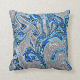 Abstrakten Peacock Blue och Silver Marcular Kudde