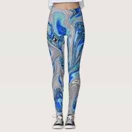 Abstrakten Peacock Blue och Silver Marcular Leggings
