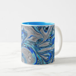 Abstrakten Peacock Blue och Silver Marcular Två-Tonad Mugg