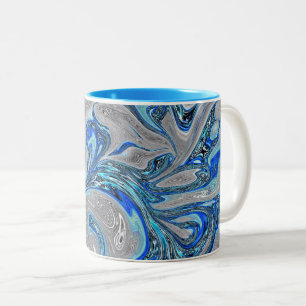 Abstrakten Peacock Blue och Silver Marcular Två-Tonad Mugg