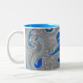 Abstrakten Peacock Blue och Silver Marcular Två-Tonad Mugg