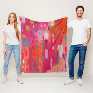 Abstrakten Penselmarkeringar för rosa och Orange Fleecefilt