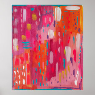 Abstrakten Penselmarkeringar för rosa och Orange Poster