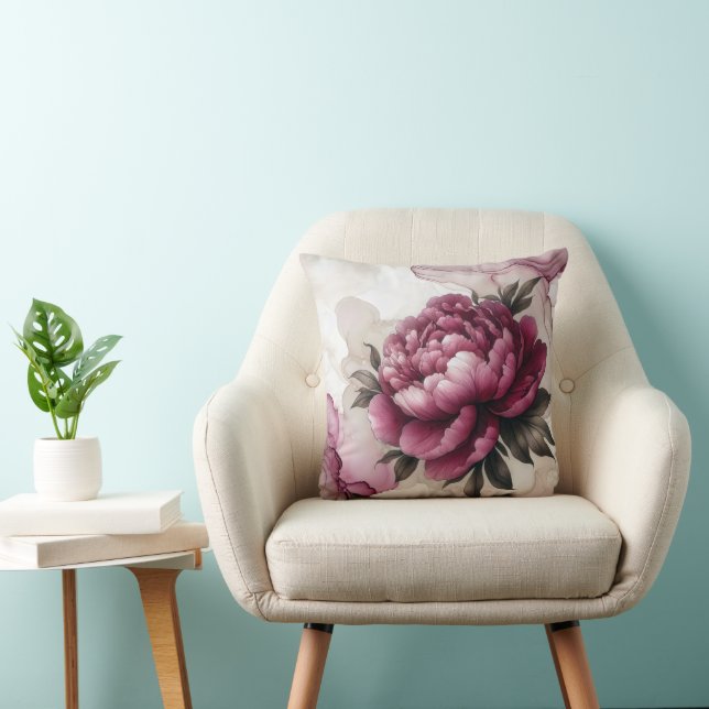 Abstrakten Peony Rosa Alcohol Bläck Kudde (Stol)