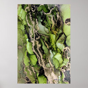 Abstrakten Peridot Grönt Black Guld Agate Poster