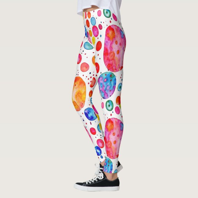 Abstrakten Polka dots i färglöst vattenfärg Leggings (Vänster)