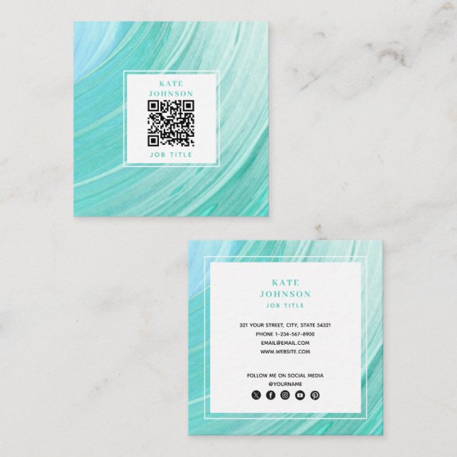 Abstrakten QR-kod Social Media med måltavla för vi Fyrkantigt Visitkort (Fram/baksida)