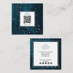 Abstrakten QR-kod Social Media, vintage, blå målad Fyrkantigt Visitkort