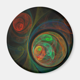 Abstrakten Reborn Grönt Art Round Magnet