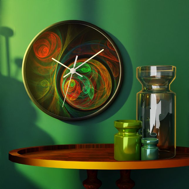 Abstrakten Reborn Grönt Art Round Stor Klocka (Rebirth Green Abstract Art Round Wall Clock)