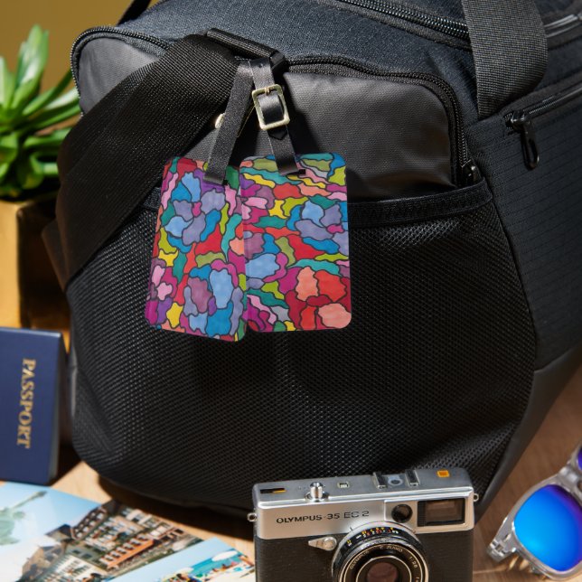 Abstrakten Regnbågstenade glasblommor Bagagebricka (Fram & Baksida)