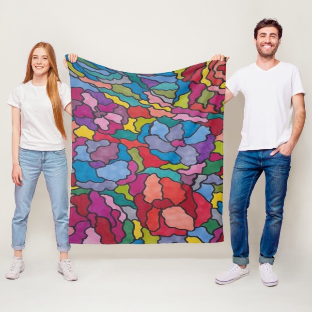 Abstrakten Regnbågstenade glasblommor Fleecefilt (På plats)