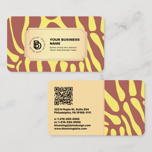 Abstrakten Retro Vintage Rays, Trendig Namn Visitkort (Fram/baksida)