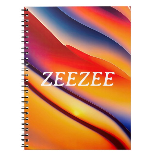 Abstrakten Röd, Orange och Blått Vågigt Anteckningsbok (Framsidan)