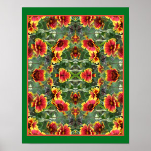 Abstrakten Röda och Gult Daisy Flowers Poster