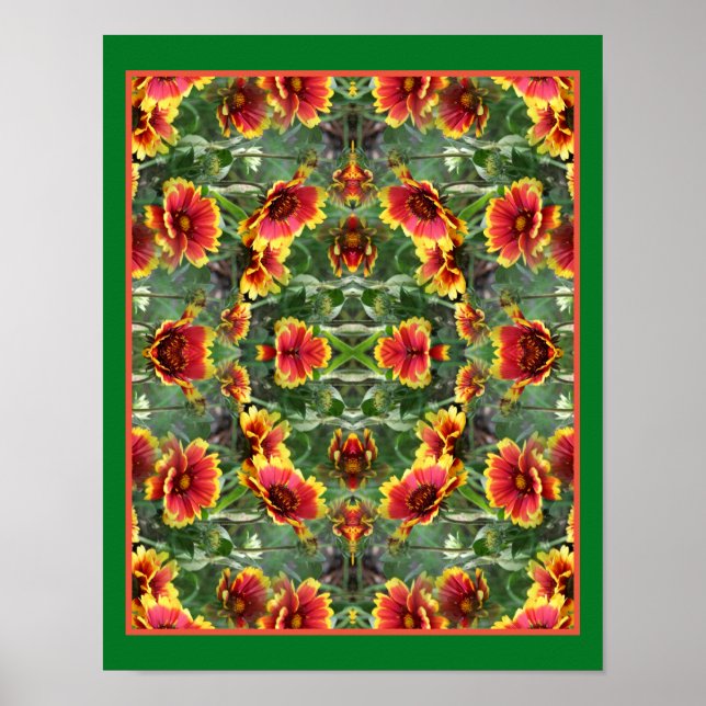 Abstrakten Röda och Gult Daisy Flowers Poster (Framsidan)