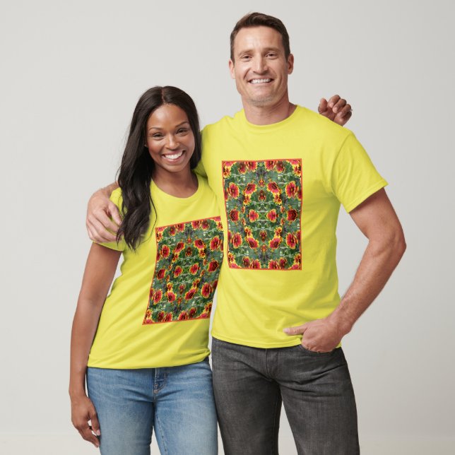 Abstrakten Röda och Gult Daisy Flowers T Shirt (Unisex)