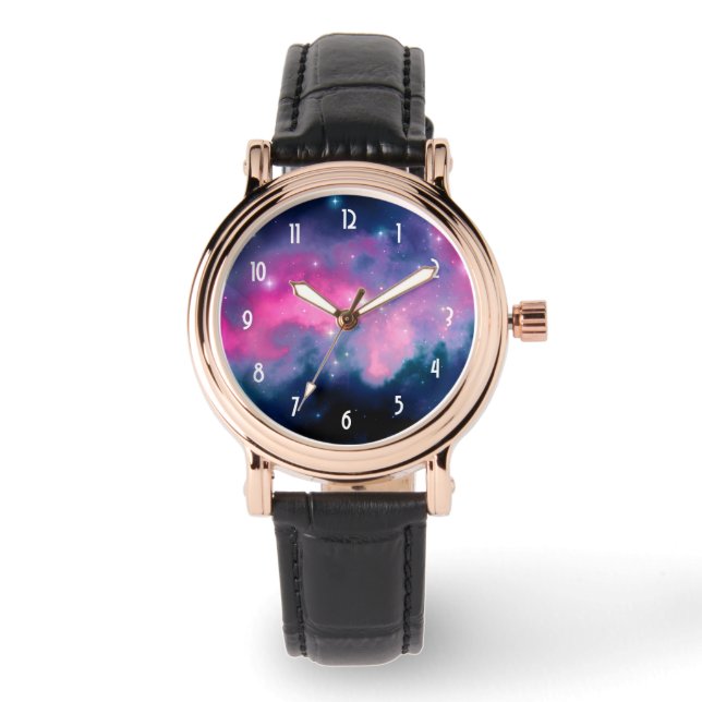 Abstrakten rosa & Blue Galaxy & Stars Armbandsur (Framsida)