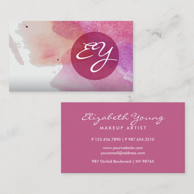 Abstrakten rosa vattenfärgsfärgfärgplatta visitkort (Fram/baksida)