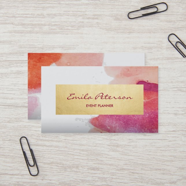 Abstrakten rosa vattenfärgsfärgfärgplatta visitkort (Fram/Back In Situ)