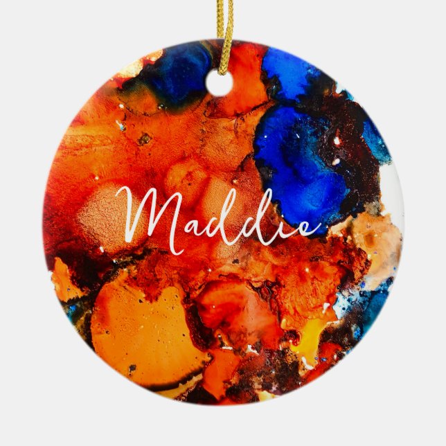 Abstrakten Rust orange bläck Julgransprydnad Keramik (Framsidan)