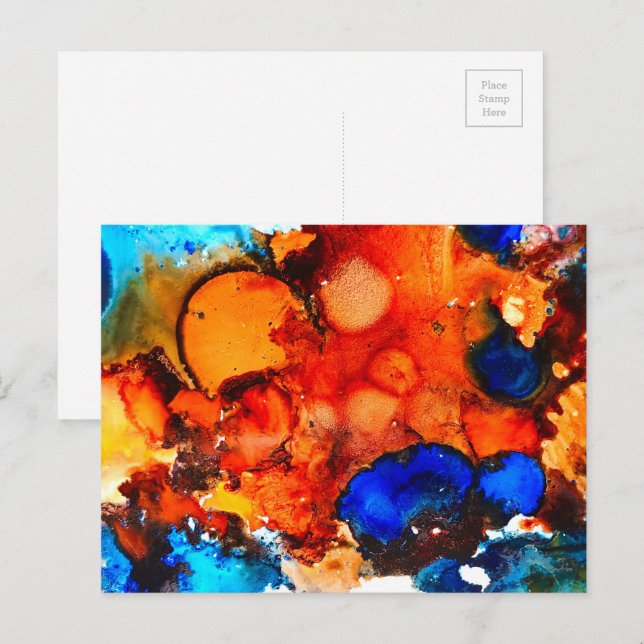 Abstrakten Rust orange bläck Vykort (Fram/baksida)