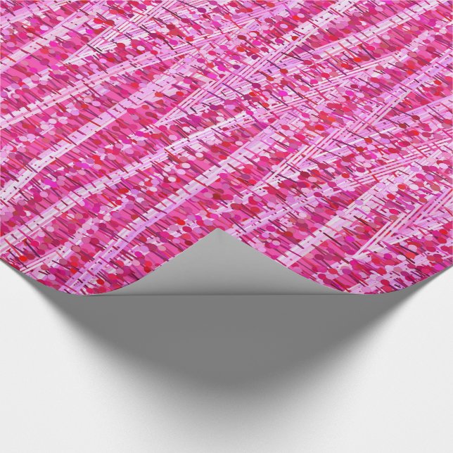 Abstrakten Satin Rand och Dots, Rosan Fuchsia Presentpapper (Hörn)