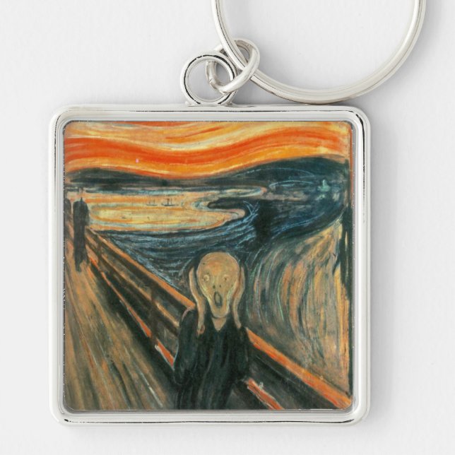 Abstrakten Skräm Munch Modern Art Fyrkantig Silverfärgad Nyckelring (Framsidan)
