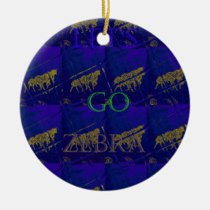 Abstrakten Skriv ut fransk Blue "Låt oss Go Zebra" Julgransprydnad Keramik
