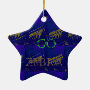 Abstrakten Skriv ut fransk Blue "Låt oss Go Zebra" Julgransprydnad Keramik