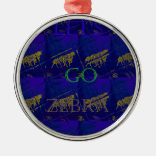 Abstrakten Skriv ut fransk Blue "Låt oss Go Zebra" Julgransprydnad Metall