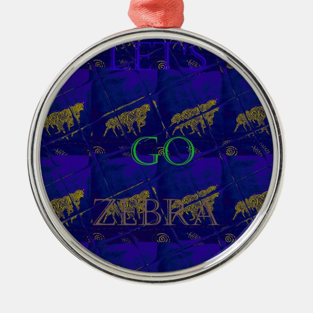 Abstrakten Skriv ut fransk Blue "Låt oss Go Zebra" Julgransprydnad Metall (Framsidan)