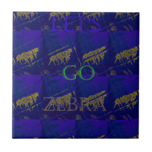 Abstrakten Skriv ut fransk Blue "Låt oss Go Zebra" Kakelplatta