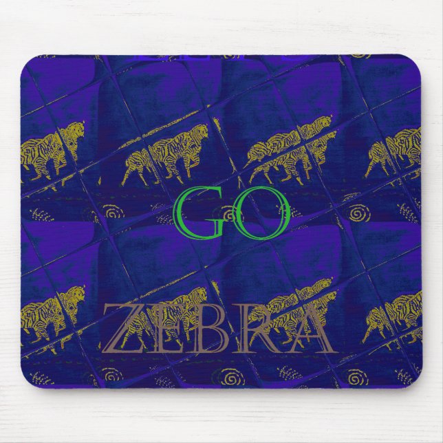 Abstrakten Skriv ut fransk Blue "Låt oss Go Zebra" Musmatta (Framsidan)