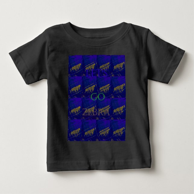 Abstrakten Skriv ut fransk Blue "Låt oss Go Zebra" T Shirt (Framsida)