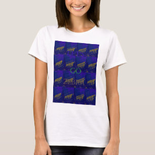 Abstrakten Skriv ut fransk Blue "Låt oss Go Zebra" Tee Shirt