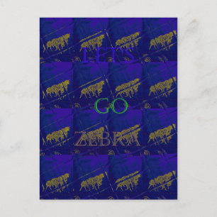 Abstrakten Skriv ut fransk Blue "Låt oss Go Zebra" Vykort