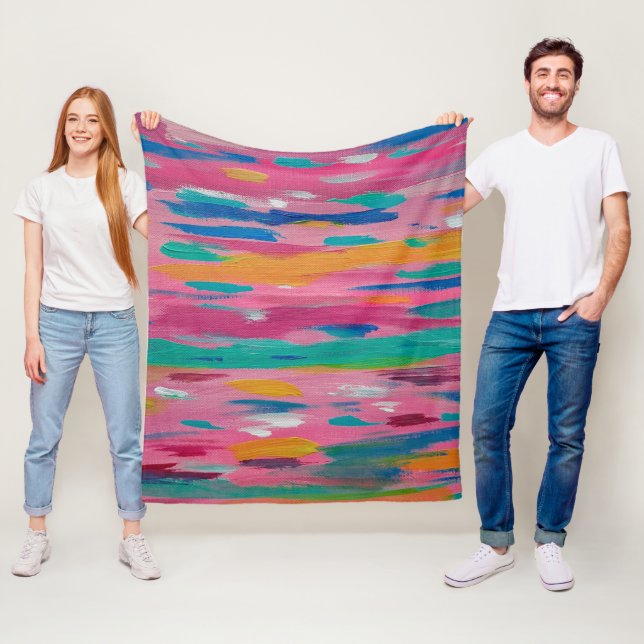 Abstrakten Skriv ut rosa Brushstrokes Fleecefilt (På plats)