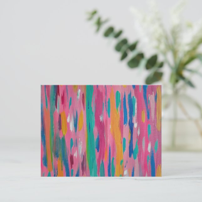 Abstrakten Skriv ut rosa Brushstrokes Vykort (Stående Fram)