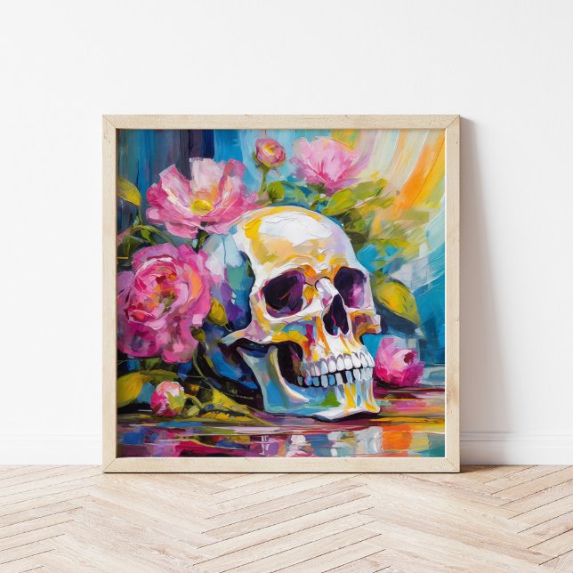 Abstrakten Skull och blommor i Modern Art Stilla h Poster (Skapare uppladdad)