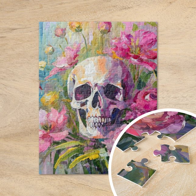 Abstrakten Skull och blommor i Modern Art Stilla h Pussel (Skapare uppladdad)