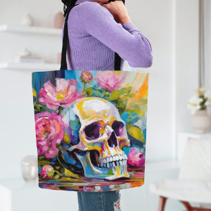Abstrakten Skull och blommor i Modern Art Stilla h Tygkasse