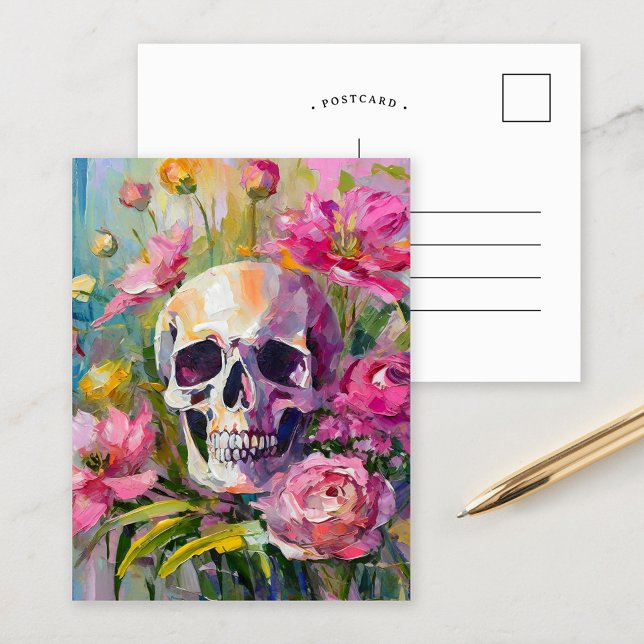 Abstrakten Skull och blommor i Modern Art Stilla h Vykort (Skapare uppladdad)