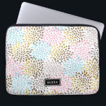 Abstrakten startar i det moderna mönster laptop fodral<br><div class="desc">En modern elegant abstrakt startade mönster i blå guld och grått. Anpassade/utbytbar vit bakgrund</div>