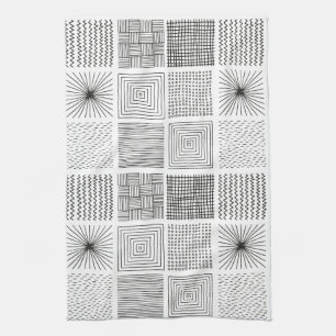 Abstrakten Svartvitt i hand plockade-kvadrat, B/W Kökshandduk